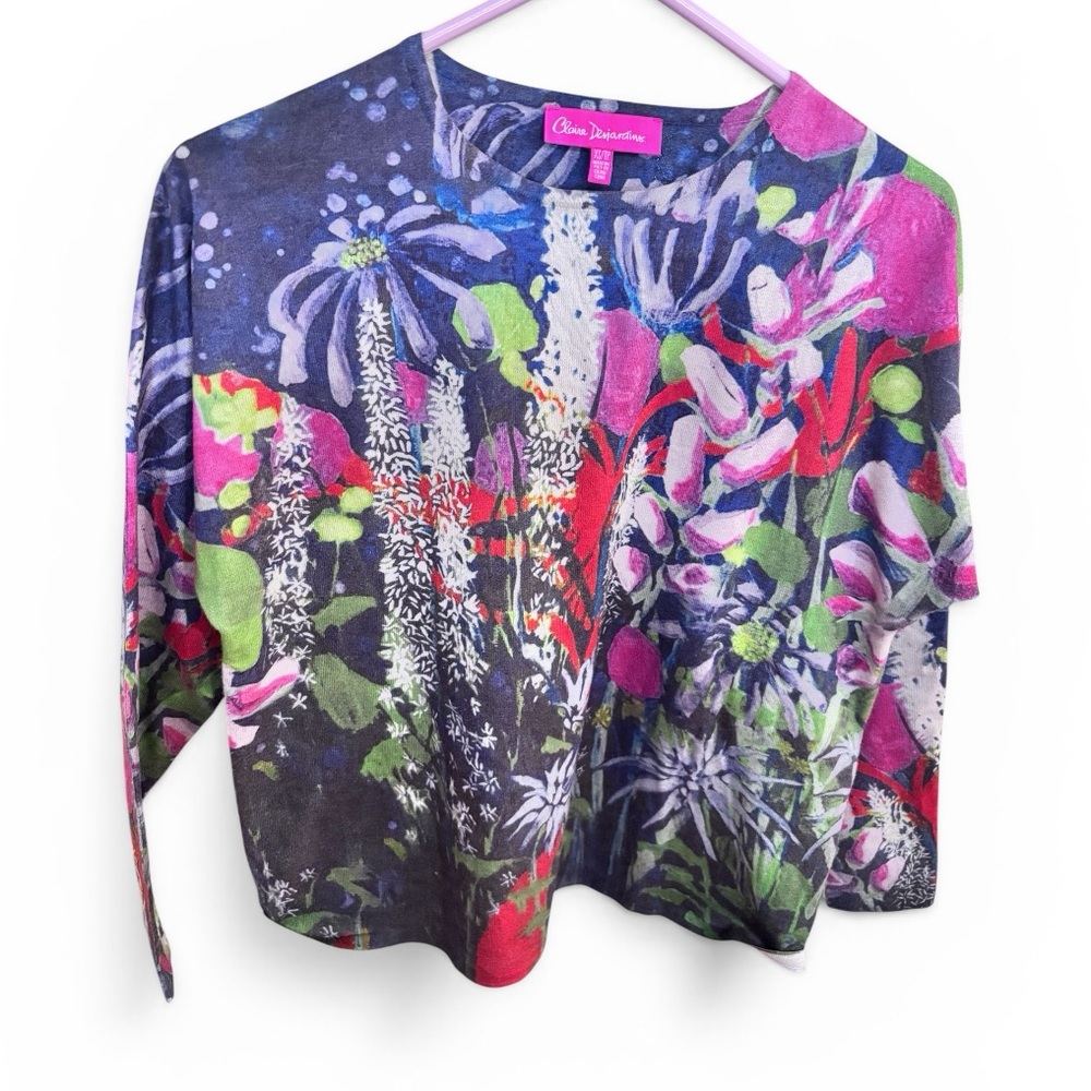 Claire Desjardins Colorful Floral Art Print Lightweight Sweater Top